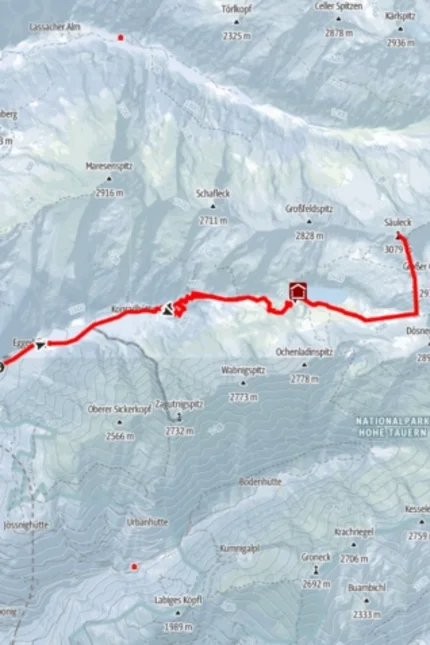 Wanderwegkarte vom Lahner Säuleck im Nationalpark Hohe Tauern