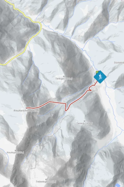 Karte mit Wanderweg in den Bergen bei Hohentauern