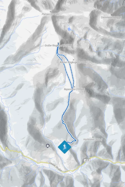 Karte mit Wanderweg in den Bergen bei Gaal, Österreich