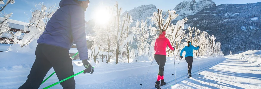 Schneesicher langlaufen: Wo Snowfarming in Österreich frühen Saisonstart möglich macht
© Martin Lugger Drei Personen beim Langlaufen auf schneebedecktem Weg bei Sonnenschein