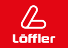 Löffler Logo weiß auf rotem Hintergrund