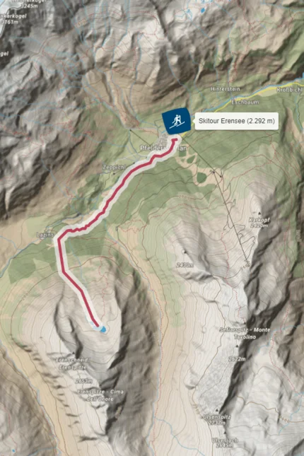 Topografische Karte der Skitour zum Erensee in den Alpen