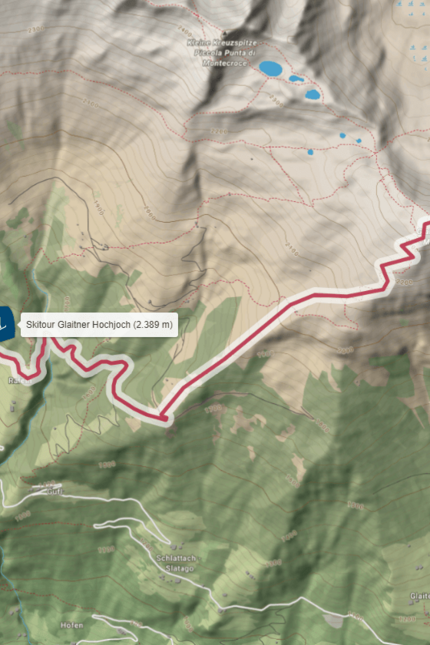 Karte der Skitour Glaitner Hochjoch mit Route auf 2.389 m Höhe