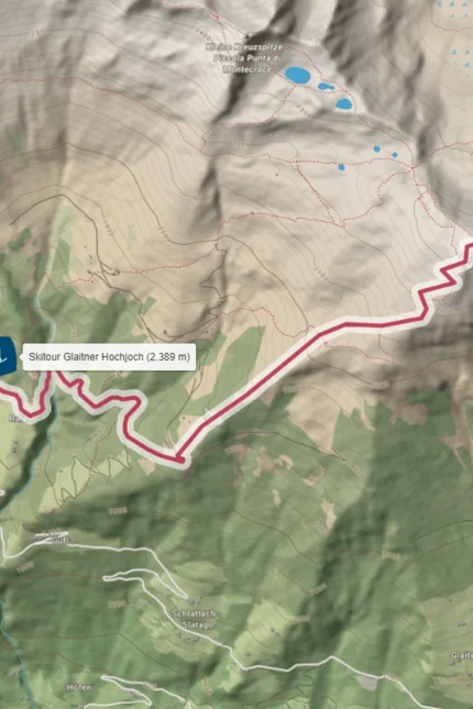Karte der Skitour Glaitner Hochjoch mit Route auf 2.389 m Höhe