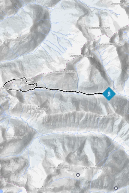 Wanderkarte mit markiertem Wanderweg in den Bergen